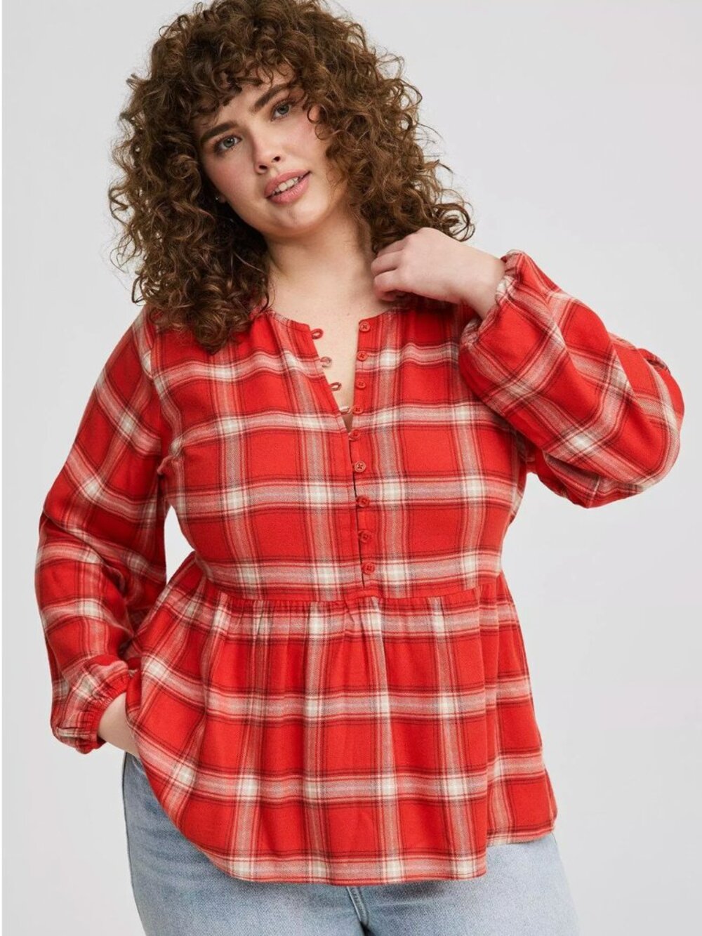 LIKE NEW! torrid Red Plaid Peplum Flannel Blouse